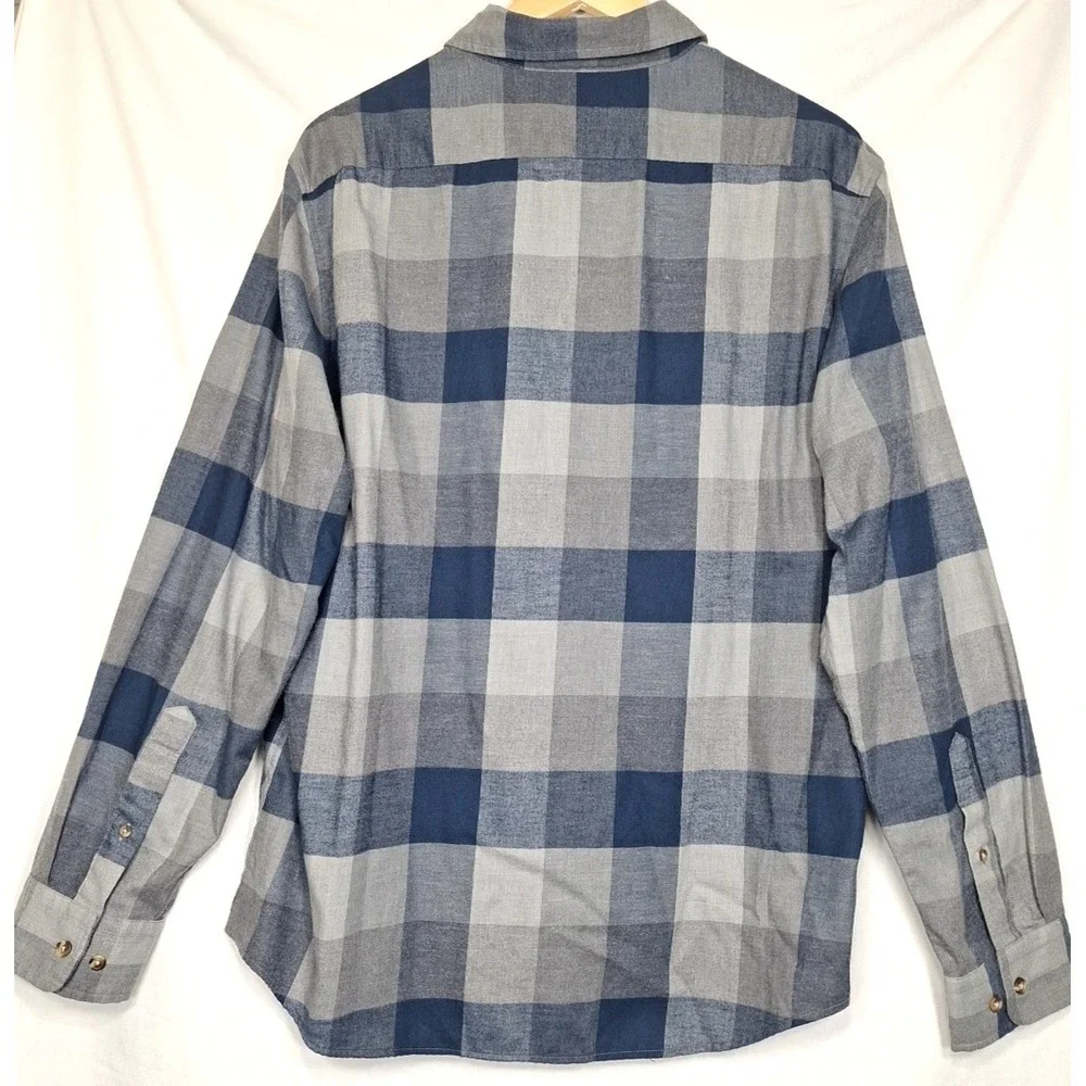 NEW Banana Republic XL Untucked Slim Fit Flannel Shirt Mens Blue Grey Plaid NOS